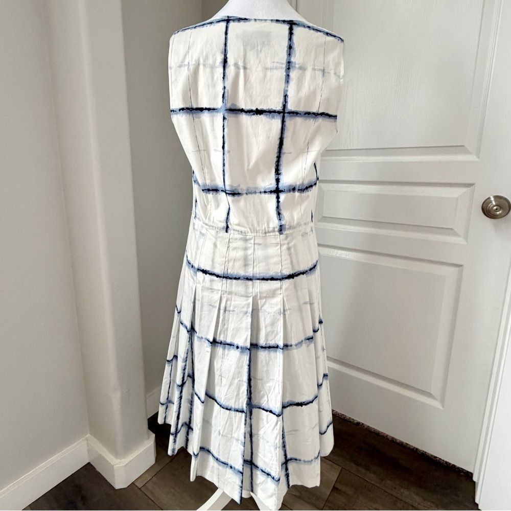 Pendleton Sleeveless A-line Dress Size 12 White Blue Plaid Check Pleated Lined - Picture 5 of 8